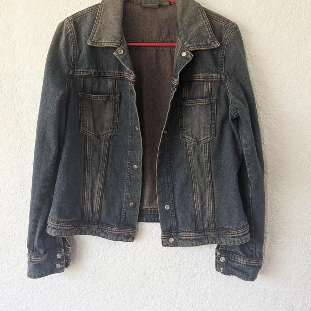 Caslon Womens Blue Faded Denim Trucker Jacket Contrast Piping‎ Size M